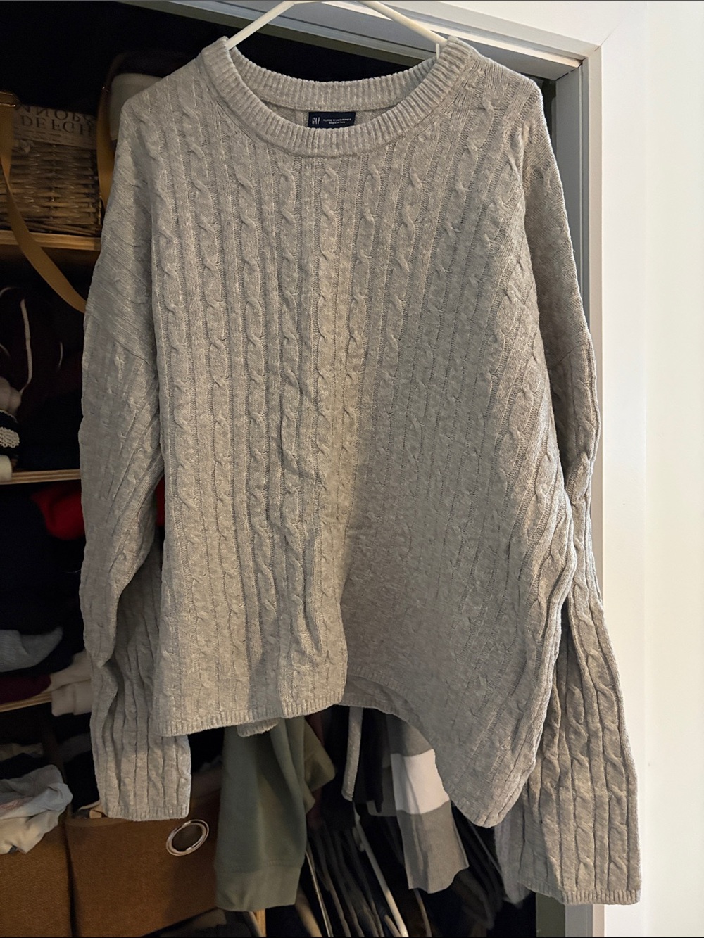 GAP Light Gray Cable Knit Crewneck Sweater